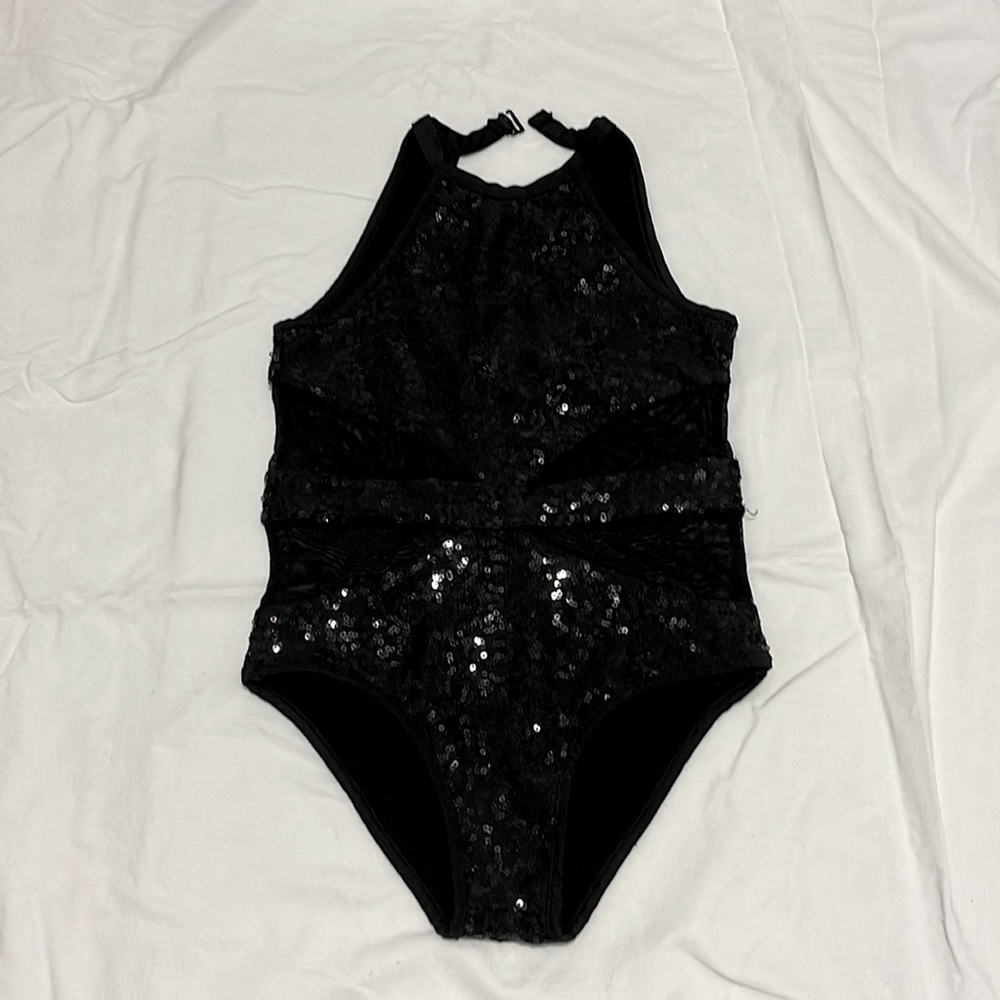 Girl’s Black Sequins Dance Leotard. Size 5-6.